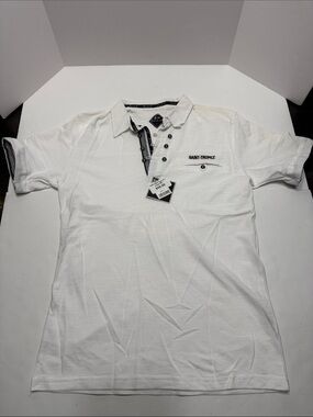 Saint-Tropez Men's White Short-Sleeve Polo with Contrast Placket